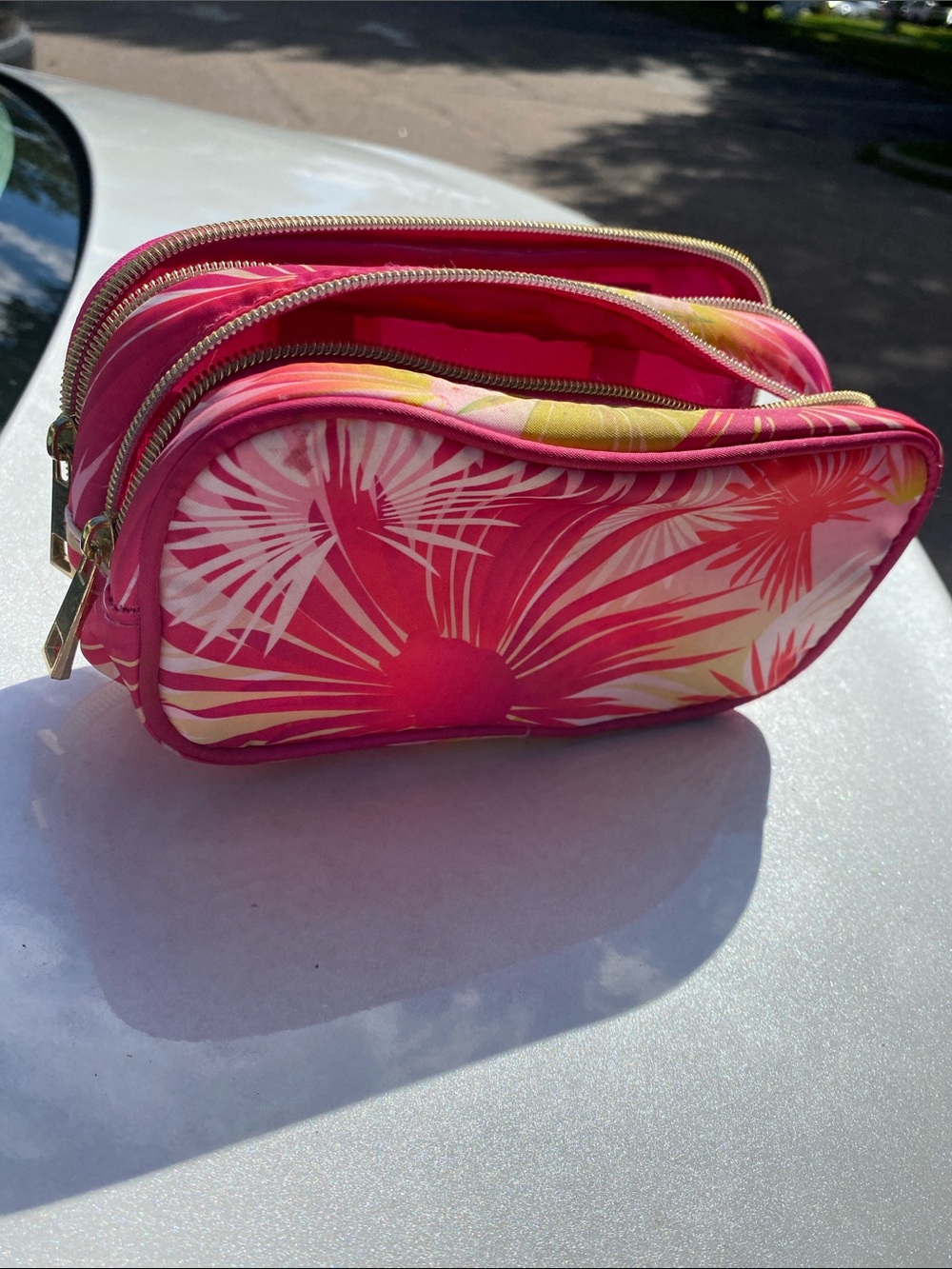 Pink Floral double Zip Cosmetic Bag